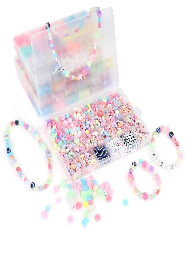 ambitieux DIY Bracelet Making Kit - 800 + pcs 24 Colorful Beads, 10m Elastic Thread, Jute Bag, and Cutter - Gift for Girls Birthdays (Multicolor Mix 1) - Image 3